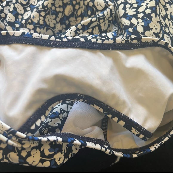 Lauren Ralph Lauren White & Navy Blue Ditsy Floral Off Shoulder 1-Piece Swimsuit - Picture 9 of 9